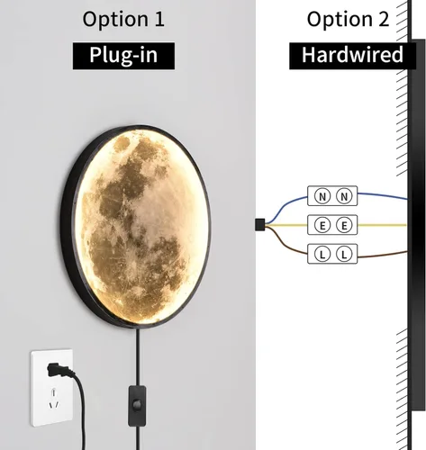 Miniatura 3 de QIYIMEILUX - Lámpara de pared de luna regulable con enchufe moderno LED con control remoto de 9.5 pulgadas y 15 W, lámpara de pared negra para Negro