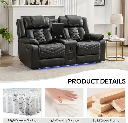 Miniatura 7 de Sofá reclinable manual con altavoces de graves para sala de estar, sofá biplaza reclinable eléctrico de cuero con luces LED, reclinables dobles, 2