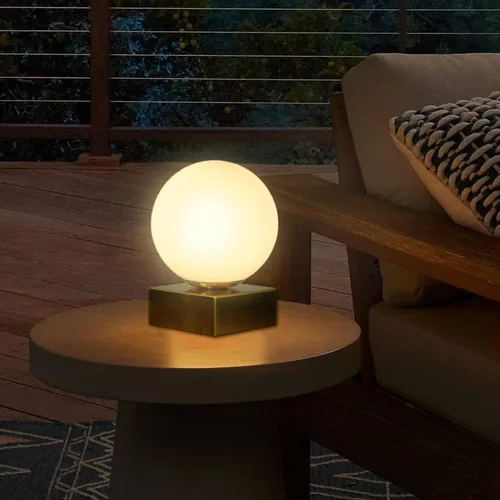 FLORNIA Lámpara de mesa con forma de globo, moderna lámpara de mesa redonda industrial, lámpara de mesa de noche única con pantalla de vidrio y base