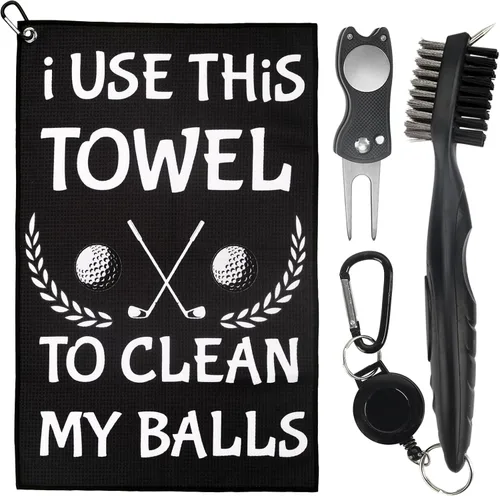 Divertida toalla de golf con clip, incluye cepillo de club y herramienta Divot, regalo de golf para hombres, papá, esposo, uso esta toalla para