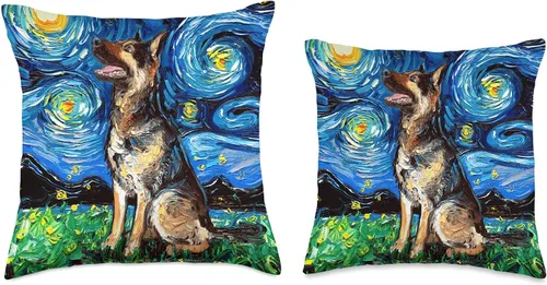 Miniatura 3 de Sagittarius Gallery Happy German Shepherd Starry Night Dog Art by Aja Throw Pillow (16.0 x 16.0 in), multicolor
