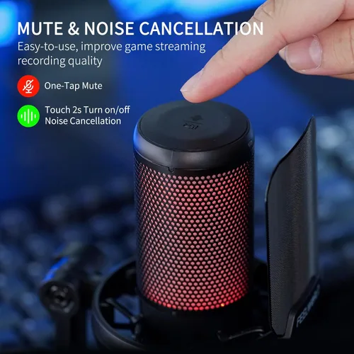 Miniatura 2 de FEELWORLD VM1 Micrófono USB para PC de juegos Micrófono condensador con cancelación de ruido, luz RGB silenciosa, accesorios para computadora