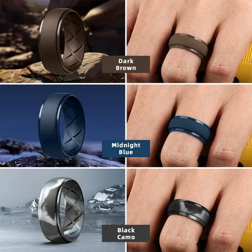 Miniatura 3 de Egnaro - Anillos de silicona para hombre, diseño con arco interno ergonómico y transpirable, anillos de bodas de goma 14567, con tallas medias, 2564