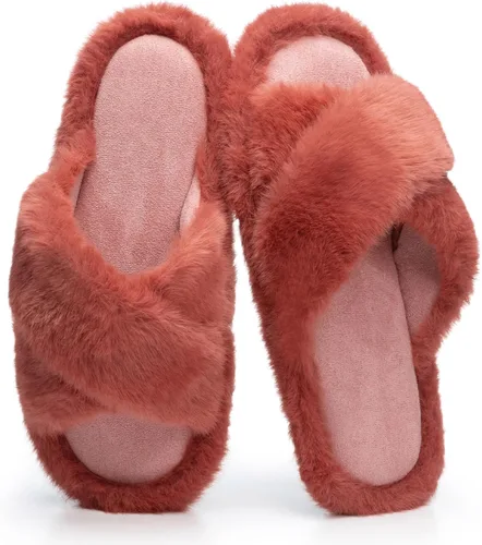 Miniatura 13 de Pantuflas mullidas para mujer, con banda cruzada, zapatos de casa para mujer, espuma viscoelástica, puntera abierta, silenciosas