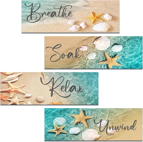 Miniatura 18 de Lnond 4 piezas de arte de pared de mármol negro y dorado para baño, decoración de letreros de relajación y respiración, arte de pared de baño