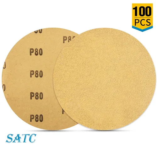 Miniatura 4 de S SATC 100 discos de lija PSA de 6 pulgadas, papel de lija con parte trasera adhesiva de grano 80 para taladro, papel de lija automotriz redondo