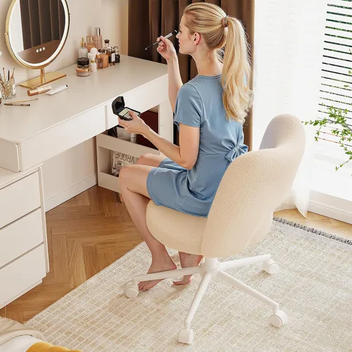 Miniatura 35 de DurayLoly Silla de Tocador con Ruedas Rosa, Linda Silla de Tocador con Respaldo, Silla de Escritorio Ultra-Suave de Felpa, Silla de Oficina Pequeña