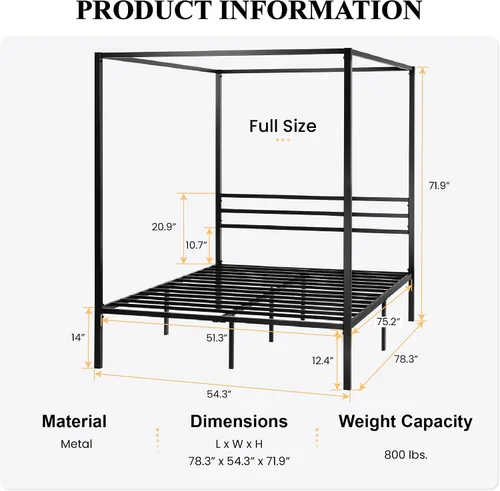 Miniatura 2 de SHA CERLIN Base de cama con dosel, tamaño matrimonial, base de colchón con soporte de listones de metal, no necesita somier, fácil montaje
