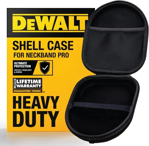 DEWALT Funda protectora resistente para auriculares con banda para el cuello, compacta y ligera con funda rígida para auriculares de EVA, para