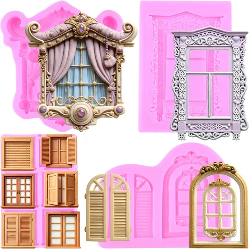 Miniatura 12 de ZiXiang Molde de silicona para marco de ventana, moldes de fondant para puerta, decoración de cupcakes, dulces, chocolate, polimero, pasta de goma