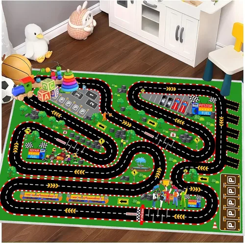 Miniatura 10 de Alfombra de coche para niños para autos de juguete, alfombra de pista de carreras, alfombra de carretera para sala de juegos, aula, habitación