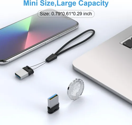 Miniatura 2 de RAOYI Paquete de 5 unidades de 16GB USB 3.0, unidad flash USB mini ultra delgada con cordón - Negro
