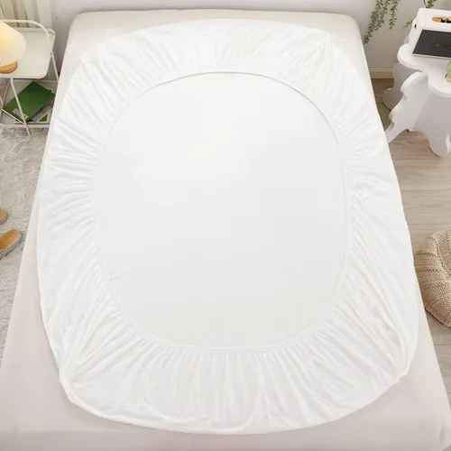 Miniatura 4 de LIFETOWN Sábana de 100 % algodón de punto jersey, bolsillo extra profundo, 1 sábana bajera ajustable con 2 fundas de almohada, sin arrugas