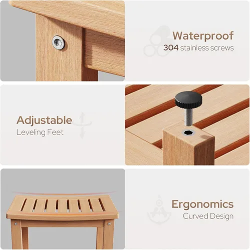 Miniatura 5 de Psilvam Banco de ducha impermeable de madera de polietileno de 21 pulgadas con estante de almacenamiento, taburete de ducha de madera sintética Teca