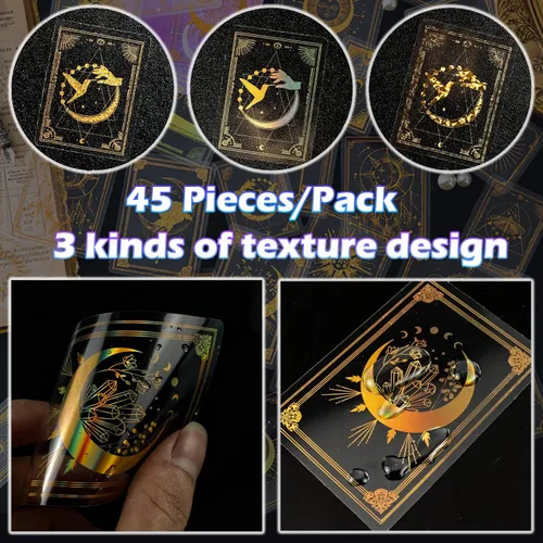 Miniatura 2 de YASMEN Paquete de 45 calcomanías para niños, paquete de calcomanías de astrología doradas transparentes, calcomanías de resina, kits de manualidades