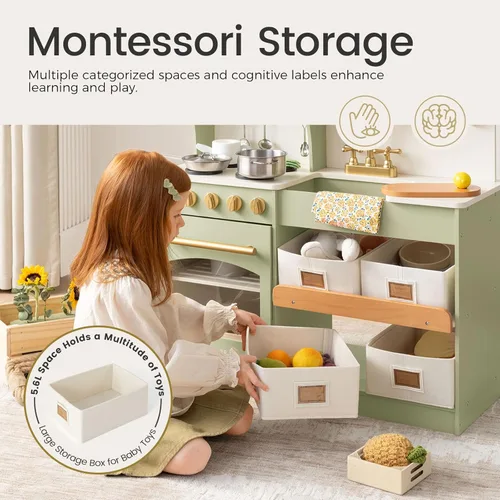 Miniatura 3 de Tiny Land - Cocina de juguete para niños, de madera, con sistema de almacenamiento, con muchas funciones de juego, de juguete, diseñada para niños