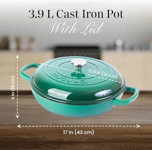 Miniatura 3 de Cazuela de hierro fundido poco profunda con tapa, olla antiadherente para horno holandés, apta para horno hasta 500 ° F, utensilios de cocina