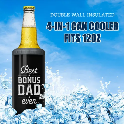Miniatura 5 de SANDJEST Regalos para Papá Bonito de Bonus - Vaso de 12oz de la Hijastra, el Hijo - Diseño 4 en 1 Vaso de Papá Paso Aislante Enfriador de Latas