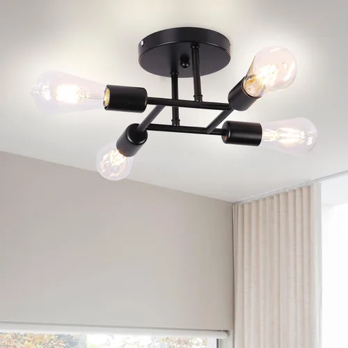 Miniatura 9 de Finktonglan Lámpara de techo semiempotrada de 3 luces, lámpara de techo Sputnik negro mate, lámpara moderna de granja E26 para cocina, dormitorio