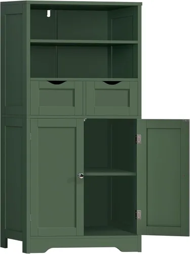 Miniatura 9 de Iwell Armario de almacenamiento con puertas y estantes, armario de despensa de cocina, gabinetes de baño para sala de estar, cocina, lavandería