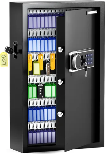 Miniatura 9 de KornerBatl Caja de bloqueo de llave de 65 posiciones con código, soporte de pared electrónico resistente para llaves con ranura de depósito y luz