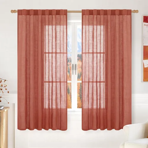 Miniatura 85 de LAMIT Cortinas de lino beige de 30 pulgadas de largo para ventanas pequeñas, cortinas semitransparentes filtrantes de luz, pestaña trasera