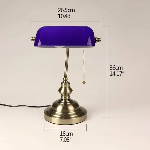 Miniatura 5 de FIRVRE Lámpara de escritorio de banqueros de cristal azul, lámpara de mesa ejecutiva brillante con interruptor de cadena de tracción, lámpara