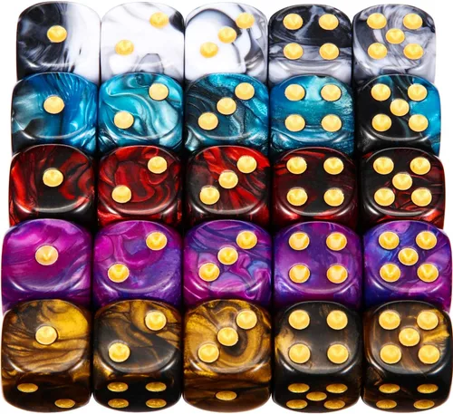 Miniatura 8 de TecUnite Juego de 25 dados poliédricos de 6 lados con bolsa negra compatible con actividades de tabla, fiestas, aprendizaje de matemáticas y otros