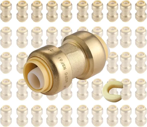 Miniatura 20 de Paquete de 12 acoplamientos rectos Pushfit de 1/2 pulgada, acoplamiento a presión de latón PEX con clip de desconexión, accesorios de plomería a