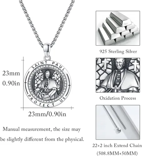 Miniatura 360 de Collar con colgante de plata de ley 925 con medalla de San Patrón, joyería religiosa para hombres y mujeres, con cadena de acero inoxidable 316L