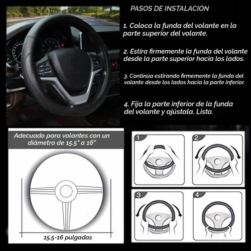 Miniatura 4 de Valleycomfy - Funda de volante de piel de microfibra para volante de tamaño grande, con diámetro exterior de 15.5 a 16 pulgadas, color negro