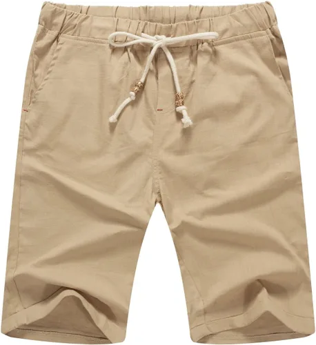 NITAGUT - Pantalones cortos de verano para hombre (lino, corte clásico, cortos, con cordón, para playa