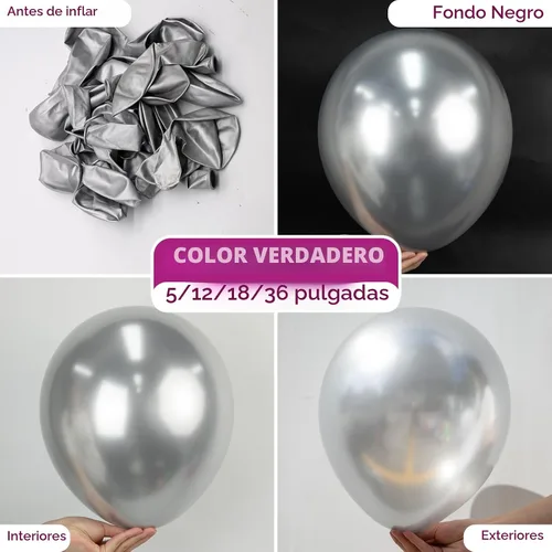 Miniatura 2 de Bezente Globos de látex cromados metálicos plateados, paquete de 100 globos de helio redondos plateados de 12 pulgadas para Año Nuevo, boda