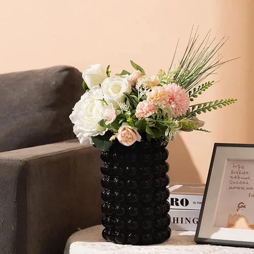 Miniatura 3 de Anding Jarrón de burbujas negras para el día de San Valentín, jarrón de cerámica negra para flores, jarrones altos de cerámica para decoración