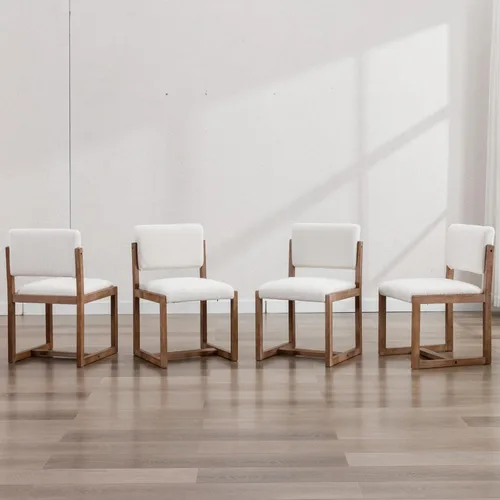 Miniatura 11 de LukeAlon Juego de 4 sillas de comedor vintage de lino, sillas laterales de cocina con respaldo abierto de granja con patas de madera maciza, sillas