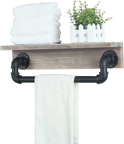 MBQQ Estante de tubo industrial, estante de pared rústico con toallero, toalleros de granja de 20 pulgadas para baño, estantes flotantes montados en