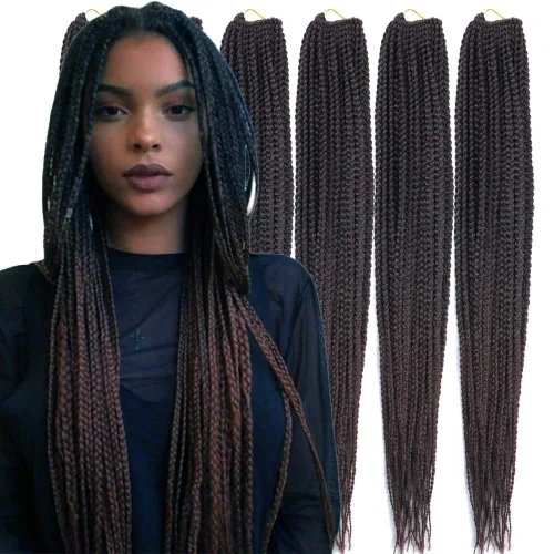 Miniatura 37 de 6 paquetes/lote (14/18/24/30) pulgadas, 0.4 in, 20 hebras por paquete, 3 extensiones de cabello trenzado de ganchillo finas, diámetro 3X