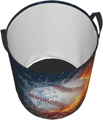 Miniatura 2 de Balón de béisbol deportivo en fuego y agua, cesta redonda para lavandería, cesta de almacenamiento, juguetes, organizador de ropa, contenedor