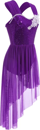 Miniatura 5 de IBAKOM Disfraces de danza lírica para mujer, lentejuelas brillantes, vestido de baile contemporáneo, disfraz de baile de salón para adultos