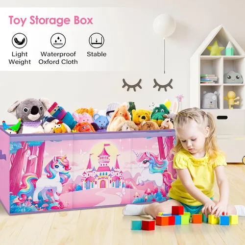 Miniatura 5 de Caja de juguetes grande organizadora con tapa abatible para niños, caja de almacenamiento de juguetes Oxford plegable con asas para niños y niñas