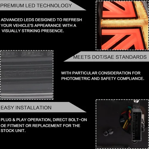 Miniatura 3 de VLAND Union Jack - Conjunto de luces traseras compatible con BMW Mini Cooper R56 R57 R58 R59 2007-2013, lámpara trasera con DRL de arranque