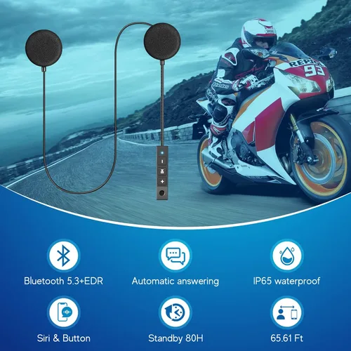 Miniatura 3 de MAXTO Auriculares Bluetooth para casco de motocicleta, altavoz manos libres para exteriores, Bluetooth 5.3 EDR, auriculares inalámbricos