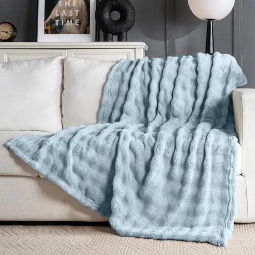Miniatura 34 de Manta de Tiro de Piel Sintética Color Hueso para Sofá, Manta Suave y Esponjosa de Burbujas para Cama y Sofá, Manta Gruesa y Cálida de Felpa Difusa