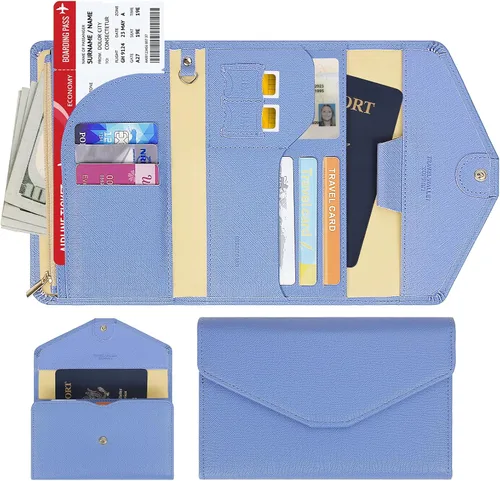 Miniatura 75 de Zoppen - Billetera de viaje con bloqueo RFID multiusos (Ver.4) Portatarjetas de pasaporte y vacunas, organizador de documentos de tres pliegues