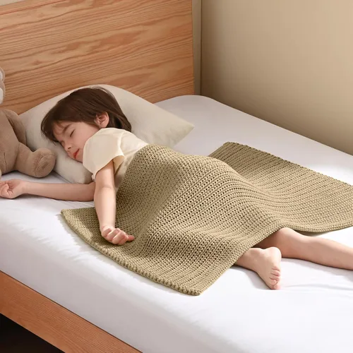 Guohaoi Almohadilla de regazo con peso de punto (beige 20 x 30 pulgadas, 2 libras) sin cuentas, manta con peso refrescante para niños para siesta,