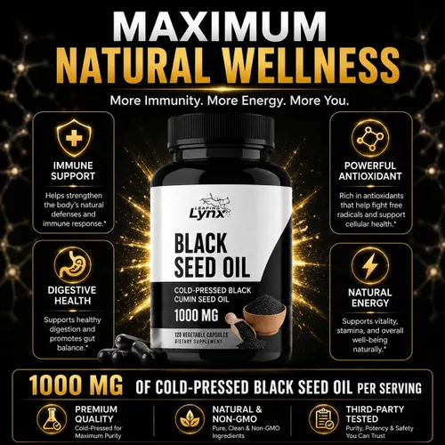 Miniatura 3 de Leaping Lynx Aceite de semilla negra de 1000 mg – Cápsulas blandas de Nigella Sativa prensadas en frío para la salud inmunológica, del corazón