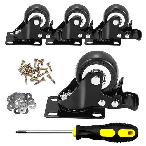 Miniatura 3 de Ruedas giratorias de 2 pulgadas con frenos, juego de 4 ruedas de bloqueo resistentes, ruedas negras que no se dañan para carrito de muebles de banco