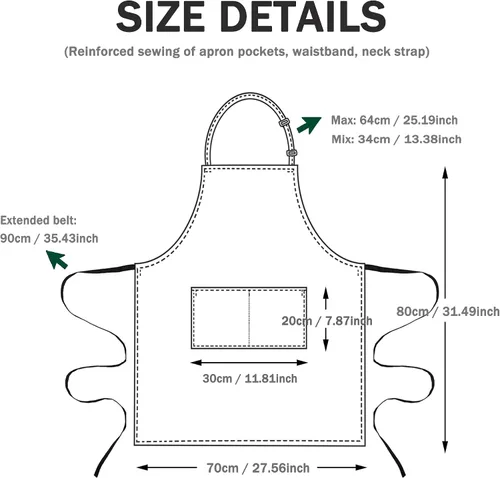 Miniatura 2 de Paquete de 4 delantales negros impermeables, delantales ajustables con 2 bolsillos para hombres y mujeres, delantal de trabajo profesional