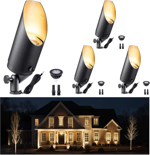 Miniatura 24 de Gardenreet Focos de paisaje de latón de bajo voltaje, luz LED para exteriores de 12 V, luces con cable IP65 impermeables, bronce antiguo