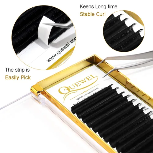 Miniatura 2 de QUEWEL - Extensiones de pestañas de abanico fácil 0.07mm, rizado C, extensiones de pestañas de 8-15mm, bandejas de pestañas mixtas, mate negro